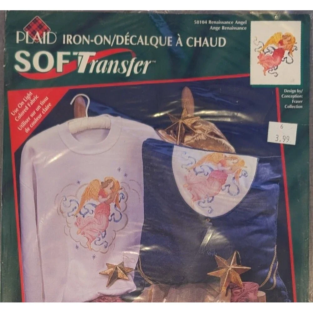 1996 Plaid Iron-On Soft Transfer Renaissance Angel USA #58104